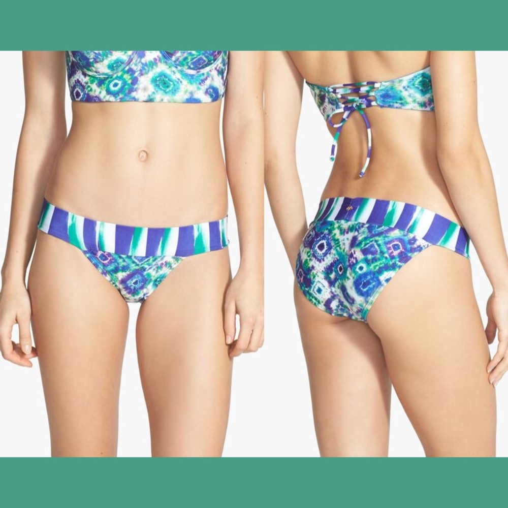 NWT PilyQ Cat Cay Hipster Bikini Bottoms‎ In Purple/Green [SZ Large ]